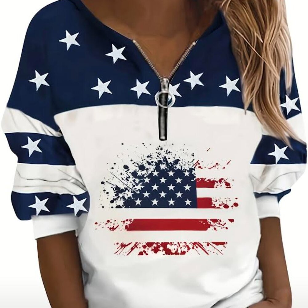 Women's Patriotic American Flag Zip-Up Sweatshirt - Star & Stripe